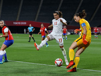 (1) Christiane ENDLER Goal keeper of Team Chile kik the ball font of (17) Jessie FLEMING of Team Canada during the Women's First Round Group...