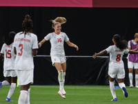 (16) Janine BECKIE of Team Canada celebrating with a second goal with teammates during the Women's First Round Group E match between Chile a...