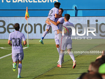 Rey Manaj goal celebration during the friendly match between FC Barcelona and Girona FC, played at the Johan Cruyff Stadium on 24th July 202...