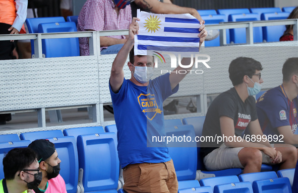 Uruguayan supporter during the friendly match between FC Barcelona and Girona FC, played at the Johan Cruyff Stadium on 24th July 2021, in B...