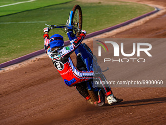  Harry McGurk  \loses control of his machine on the back straight during the National Development League match between Belle Vue Colts and E...
