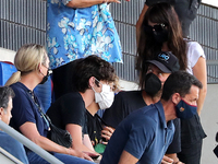 Coldplay singer Chris Martin and actress Dakota Johnson during the friendly match between FC Barcelona and Girona FC, played at the Johan Cr...