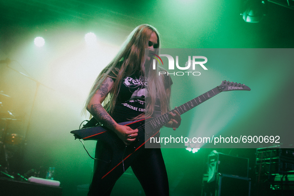 Brazilian guitarrist Prika Amaral of Nervosa performs during the Hybrid rock-metal festival Lauder Fest on 24 and 25 July 2021,  in Wroclaw,...