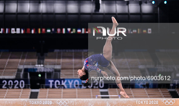 Simone Biles of United States of America during women's qualification for the Artistic  Gymnastics final at the Olympics at Ariake Gymnastic...