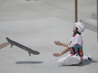 Nishiya Momiji, gold winner,  during women's street skateboard at the Olympics at Ariake Urban Park, Tokyo, Japan on July 26, 2021. (