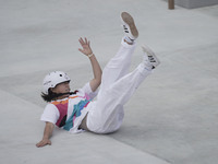 Nishiya Momiji, gold winner,  during women's street skateboard at the Olympics at Ariake Urban Park, Tokyo, Japan on July 26, 2021. (