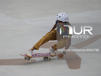 Rayssa Leal, Silver winner,  during women's street skateboard at the Olympics at Ariake Urban Park, Tokyo, Japan on July 26, 2021. (