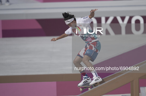 Mariah Duran during women's street skateboard at the Olympics at Ariake Urban Park, Tokyo, Japan on July 26, 2021. 