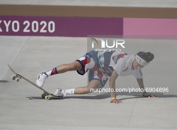Mariah Duran during women's street skateboard at the Olympics at Ariake Urban Park, Tokyo, Japan on July 26, 2021. 