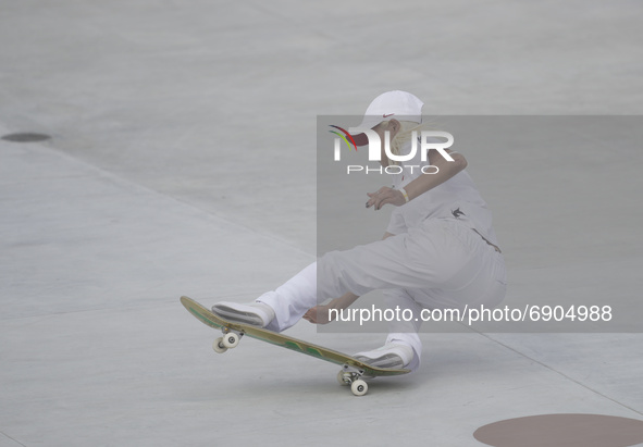 Aori Nishimura during women's street skateboard at the Olympics at Ariake Urban Park, Tokyo, Japan on July 26, 2021. 