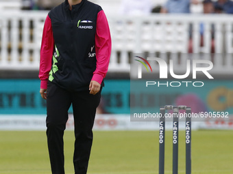 LONDON, ENGLAND - July 25:Umpira Anna Harris during The Hundred between London Spirit Women and Oval Invincible Women at Lord's Stadium , Lo...