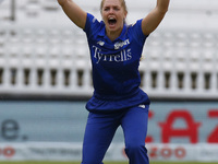 Freya Davies of London Spirit Women claim LBW not given during The Hundred between London Spirit Women and Oval Invincible Women at Lord's S...
