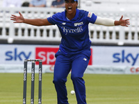 Chloe Tryon of London Spirit Women claims LBW not given during The Hundred between London Spirit Women and Oval Invincible Women at Lord's S...