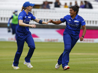 LONDON, ENGLAND - July 25:Naomi Dattani of London Spirit Women celebrates the catch of Mady Villiers of Oval Invincibles Women  during The H...