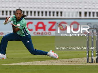 Shabnim Ismail of Oval Invincibles Women during The Hundred between London Spirit Women and Oval Invincible Women at Lord's Stadium , London...