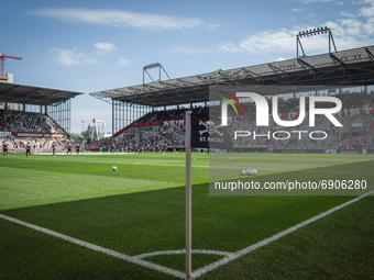 A general view inside the stadium prior the Second Bundesliga match between FC St. Pauli and Holstein Kiel at Millerntor-Stadium on July 25,...