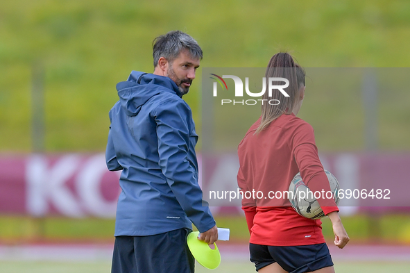 Alessandro Spugna (L), Head Coach of AS Roma woman team during the training session on Terminillo, Rieti, Italy, on July 26, 2021. Double tr...