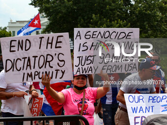 Thousands of demonstrators march from the White House to the Cuban Embassy in Washington, D.C. on July 26, 2021 (