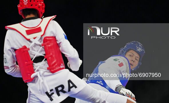 Althea Laurin from France and Briseida Acosta from Mexico during Taekwondo at the Olympics at Makuhari Messe Hall A, Tokyo, Japan on July 27...