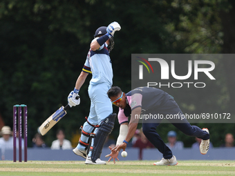 Thilan Walallawtia of Middlesex fields the ball during the Royal London One Day Cup match between Middlesex County Cricket Club and Durham C...