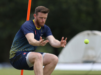 Graham Clark of Durham warms up during the Royal London One Day Cup match between Middlesex County Cricket Club and Durham County Cricket Cl...