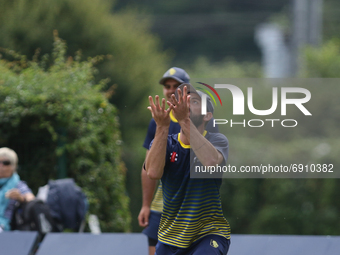 Ned Eckersley of Durham takes a catch during the Royal London One Day Cup match between Middlesex County Cricket Club and Durham County Cric...