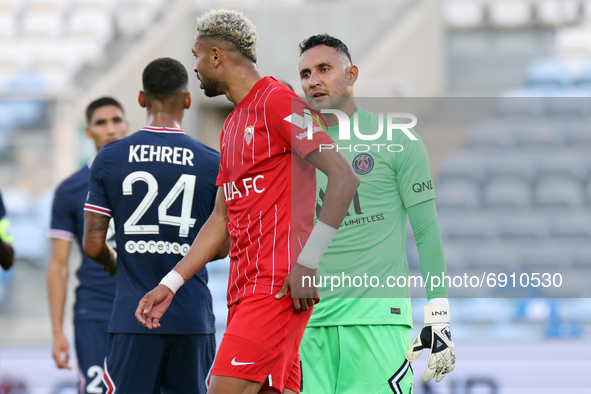 Youssef En-Nesyri of Sevilla CF and Keylor Navas of Paris Saint Germain  during the pre-season friendly match between Sevilla CF and Paris S...