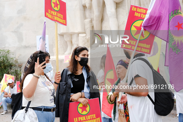 Kurdish rally in Paris to defend Kurdistan and the PKK against Turkish military attacks in Paris, France, on July 28, 2021. Kurds from all o...