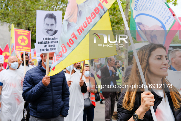 Kurdish rally in Paris to defend Kurdistan and the PKK against Turkish military attacks in Paris, France, on July 28, 2021. Kurds from all o...