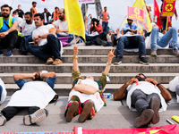Kurdish demonstrators to defend the PKK in Paris, France, on July 28, 2021. Kurds from all over Europe gathered at the Trocadero, on the Hum...