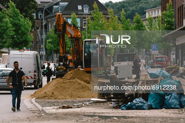reconstruction work is underway in Stolberg, Germany on July 28, 2021 