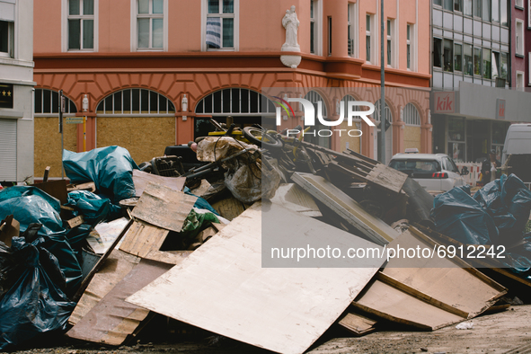 piles of furnitures are seen on the street of Stolberg, Germany on July 28, 2021 