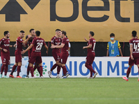 Players of CFR Cluj celebrating first goal during CFR Cluj vs  Lincoln Red Imps FC, UEFA Champions League, Dr. Constantin Radulescu Stadium,...