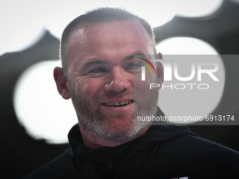 
Wayne Rooney, manager of Derby County gets interviewed by the waiting media during the Pre-season Friendly match between Derby County and R...
