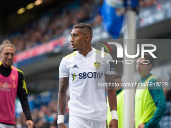 Raphinha of Leeds United takes a corner during the Pre-season Friendly match between Blackburn Rovers and Leeds United at Ewood Park, Blackb...