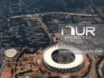 Aerial view of Jawaharlal Nehru Stadium in New Delhi, India, on June 21, 2010 (