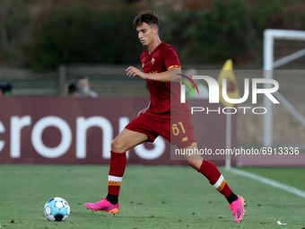Riccardo Calafiori of AS Roma in action during an international club friendly football match between AS Roma and FC Porto at the Bela Vista...