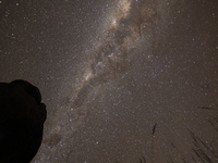 The Milky Way appears in the sky above geological limestone formations in Castle Hill, Canterbury, New Zealand on July 29, 2021. These limes...