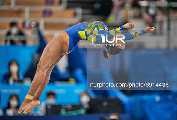 Rebeca Andrade of Brazil during the all around artistic gymnastics final at the Olympics at Ariake Gymnastics Centre, Tokyo, Japan on July 2...