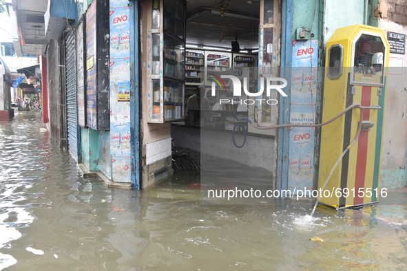 heavy rain caused water logging in Kolkata which caused disruption in daily life in Kolkata, India, on July 30, 2021. 