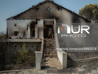 A destroyed house in Rovies, a village that was greatly impacted by the wildfires in Evia, Greece, on August 5th, 2021. (