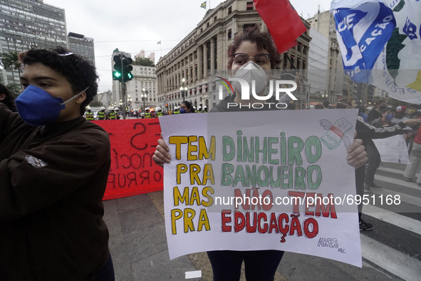 Students are protesting against President Jair Bolsonaro in  Sao Paulo, Brazil on August 11, 2021. 