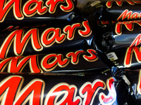 Mars chocolate bars packaging are seen in a shop in Sulkowice, Poland on August 12, 2021. (