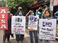 Protest demonstration was organised by the members of All India Student Association in Kolkata, India, on August 18, 2021. As protests in ma...