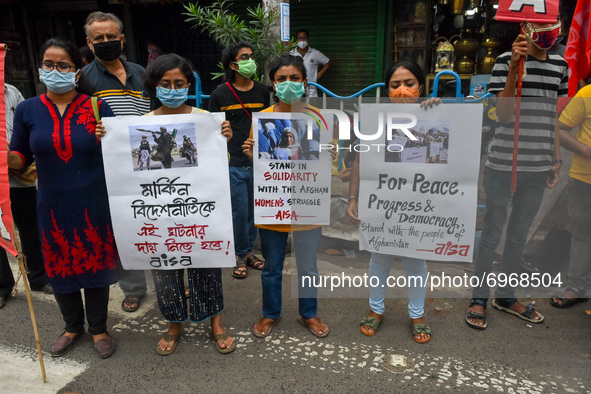 All Indian Students Association organized a protest demonstration in Kolkata, India, on 18 August 2021 ,against alleged incursion of Taliban...