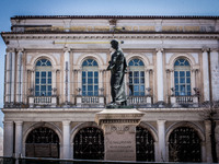 Provincial Library and Former Seat of the Province in Palazzo Square, in L'Aquila, Italy, on April 1, 2014, severely damaged by the earthqua...