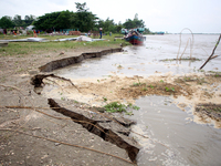 A photograph shows erosion of a bank of the River Padma in Sharishaban village in Munshiganj, Bangladesh on 23 August 23, 2021. (