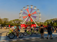 People enjoy a sunny and warm day at Ibirapuera Park in Sao Paulo, Brazil, on August 23, 2021. Air humidity is below 25% in the city of SP a...