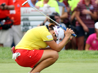 Ha-Na Jang of Seoul, South Korea reacts after her putt missed the hole on the 18th green, leading to a playoff hole against Chella Choi in t...