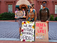 A few of the hundreds of demonstrators protesting against Enbridge's Line 3 oil pipeline during a demonstration sponsored by Shut Down DC an...